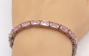 ROSS SIMON 925 Sterling Silver Pink Cubic Zirconia Chain Bracelet BT2534